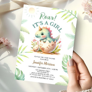 Roar It is a Girl Niedlich Dino Dinosaur Baby Show Einladung
