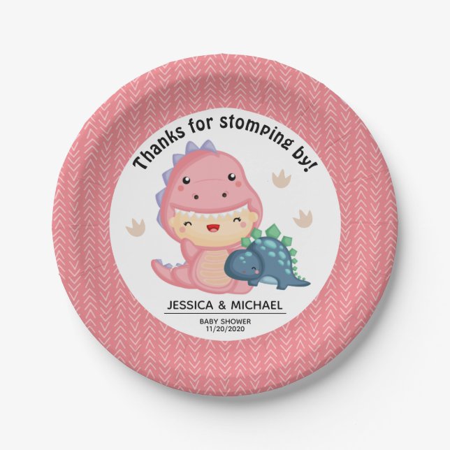 Roar It's a Dinosaur Girl Baby Shower Pappteller (Vorderseite)