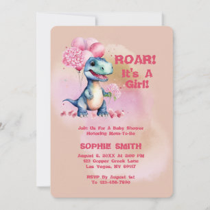 Roar It's a Girl T-Rex Baby Dinosaurier Pink Einladung