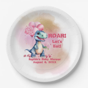 Roar It's a Girl T-Rex Baby Dinosaurier Pink Pappteller