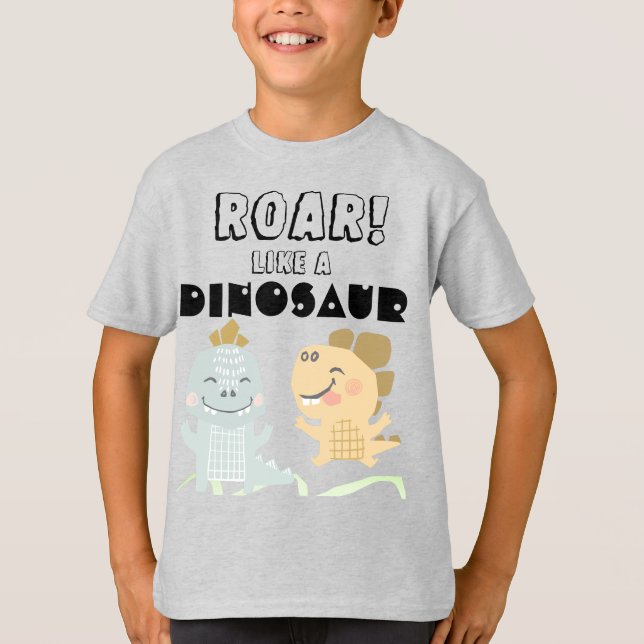 Roar like a Dinosaurier | Funny Boys Black Text T-Shirt (Vorderseite)