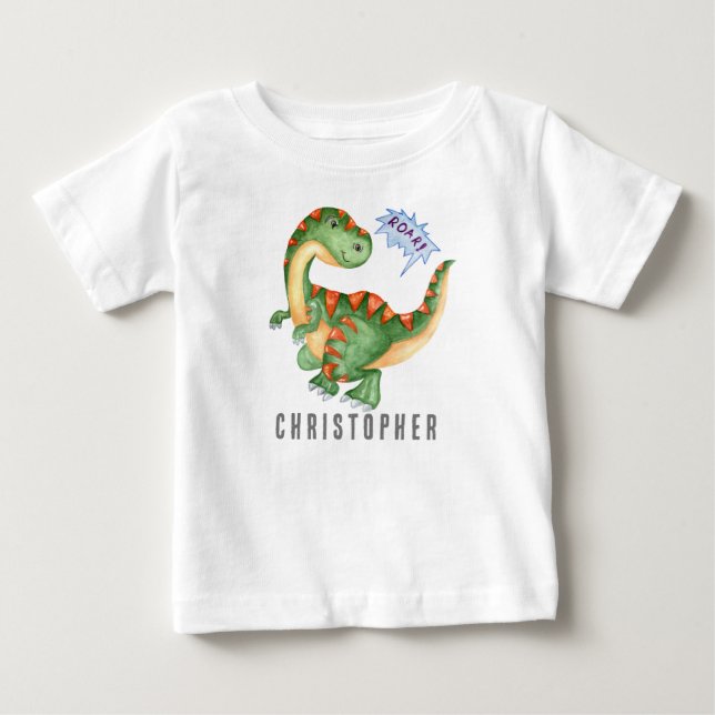 ROAR Niedlich Green Dinosaurier Boys Baby T-shirt (Vorderseite)