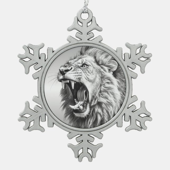 Roar of the Lion  Schneeflocken Zinn-Ornament (Vorderseite)