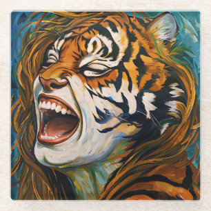 Roar of the Wild Heart - farbenfrohe Tigress Glasuntersetzer