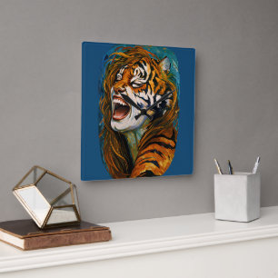 Roar of the Wild Heart - farbenfrohe Tigress Quadratische Wanduhr