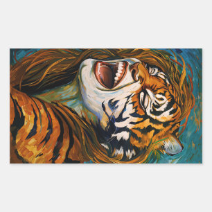 Roar of the Wild Heart - farbenfrohe Tigress Rechteckiger Aufkleber