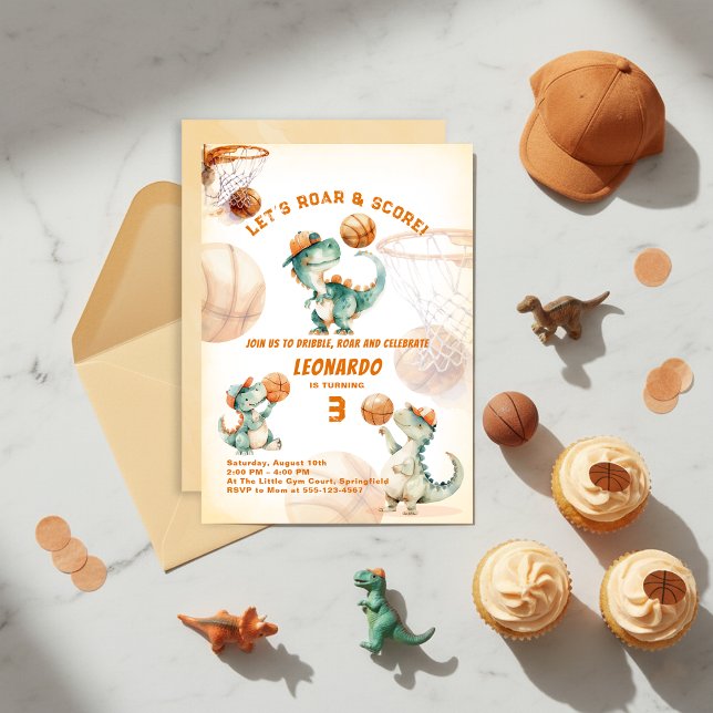 Roar & Score Basketball Dino Boy Birthday  Einladung (Von Creator hochgeladen)