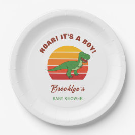 Roar seine a Boy Dinosaur Baby Dusche Retro Sonnen Pappteller