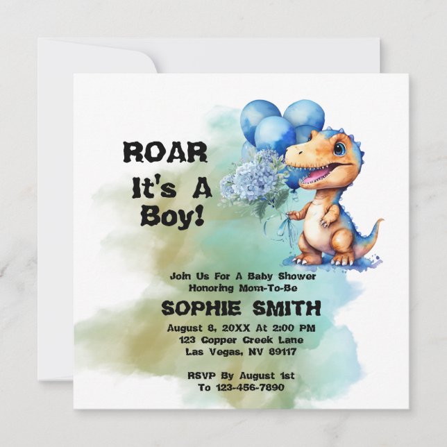 Roar seine a Boy T-Rex Dinosaur Baby Dusche Platz Einladung (Vorderseite)
