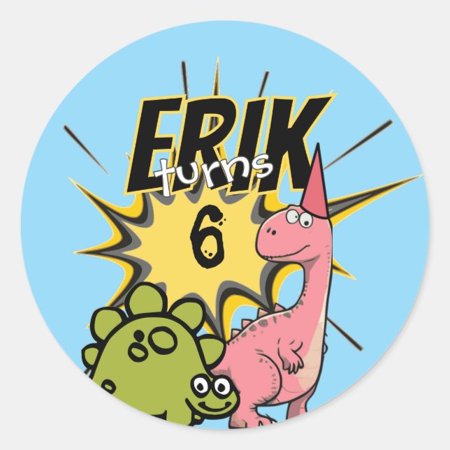 Roar-some Dino Birthday Party Cartoon Dinosaur Runder Aufkleber (Vorderseite)