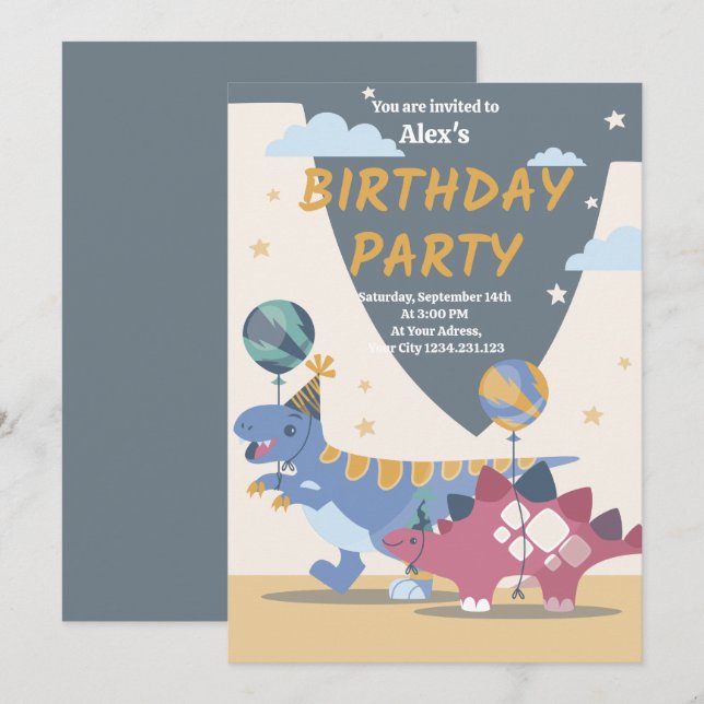 Roar-some Dino Party Einladungen: Spaß, einfaches  Einladung (Vorne/Hinten)