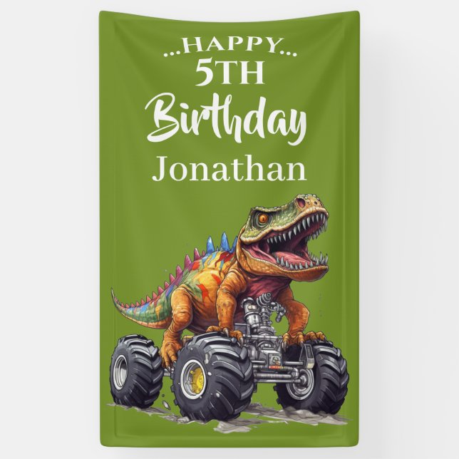 Roar-some Dinosaur T-Rex Monster Truck Party Banner (Vertikal)