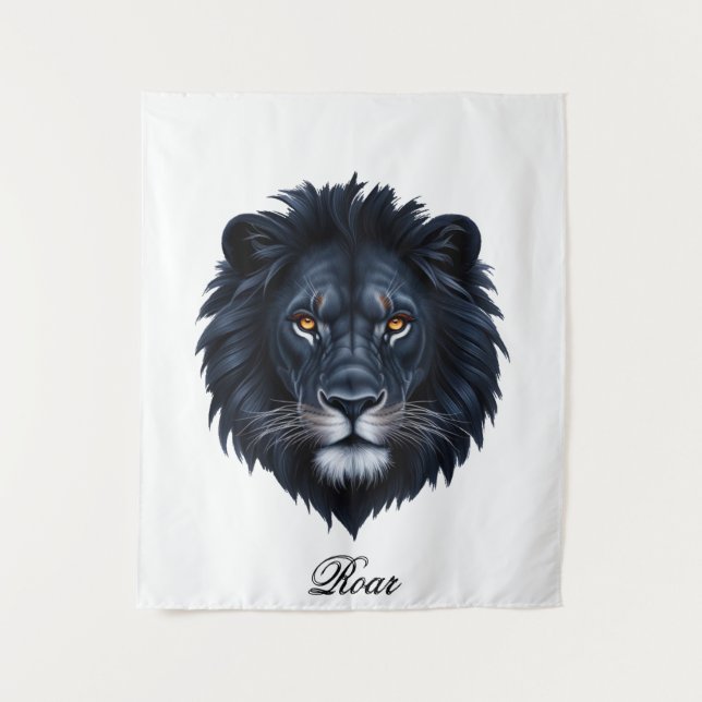 Roar Typografie Black Lion Face Wandteppich (Vorderseite)