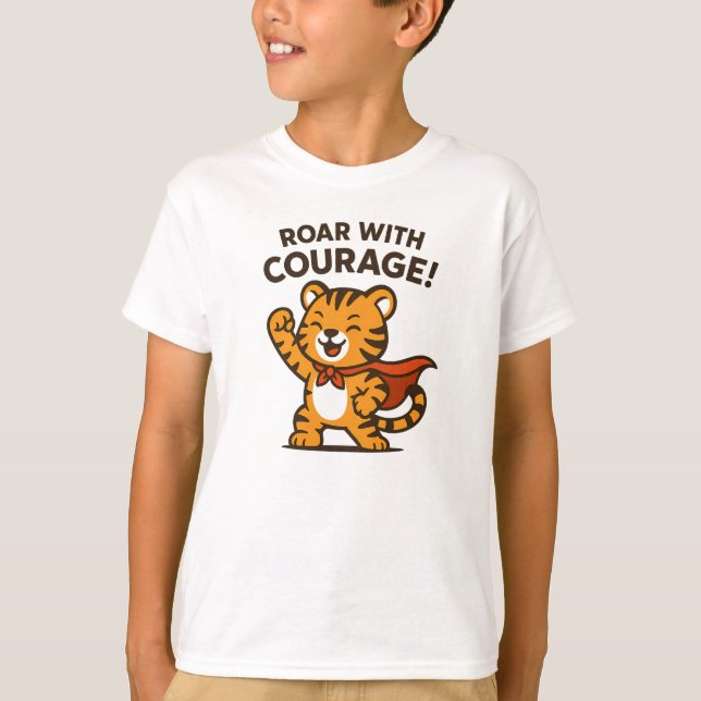 Roar With Courage Cute Orange Tiger Design T-Shirt (Vorderseite)