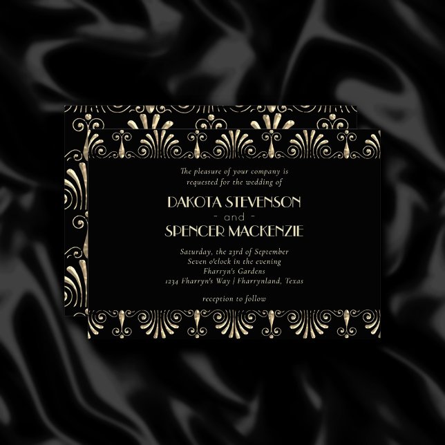 Roarin 20er Sepia Gold und Black Art Deco Hochzeit Einladung (Von Creator hochgeladen)
