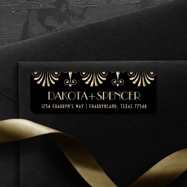 Roarin 20s Sepia Gold und Black Art Deco Adresse (Von Creator hochgeladen)