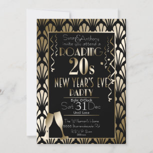Roaring 20er Art Deco Retro Gold Silvester Einladung