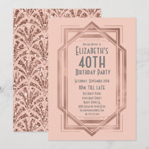 Roaring 20er Art Deco Rose Gold 40. Geburtstag Einladung