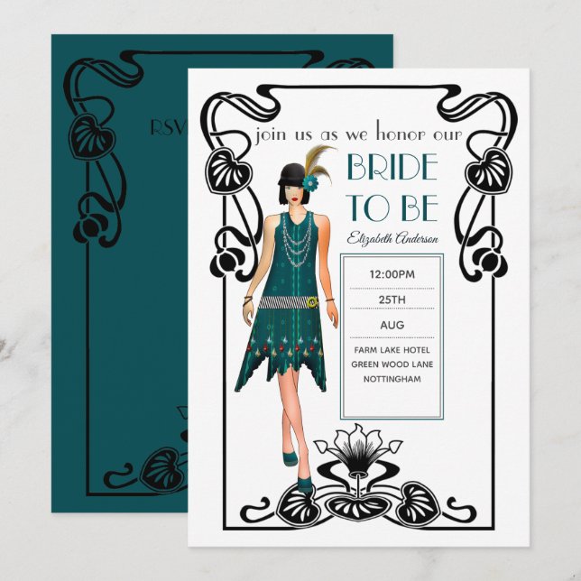 Roaring 20er Flapper Gangster Wedding Brautparty Einladung (Vorne/Hinten)