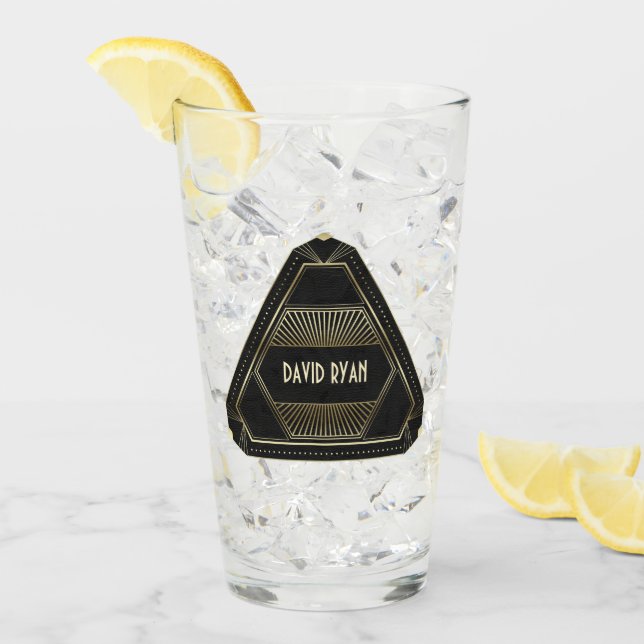 Roaring 20er Gold und Black Art Deco Monogramm Glas (Vorderseite Ice)