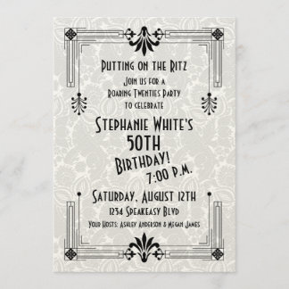 Roaring 20er Jahre Art Deco 50. Geburtstagsparty Einladung