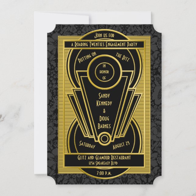 Roaring 20er Jahre Art Deco Engagement Party Einladung (Vorderseite)