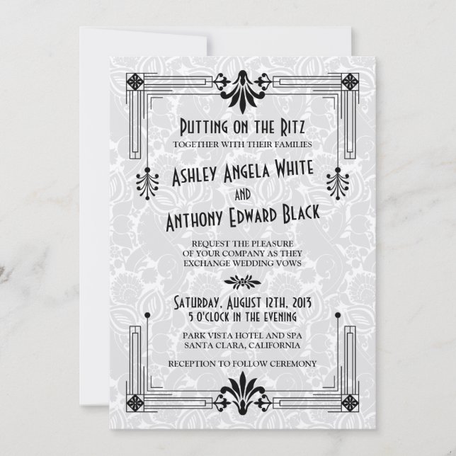 Roaring 20er Jahre Art Déco Hochzeit Einladung (Vorderseite)