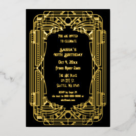Roaring 20er Kunst große Gatsby Art Deco Geburtsta Folieneinladung
