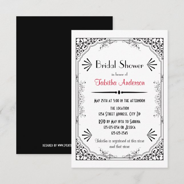 Roaring 20s - 3x5 Bridal Dusche Einladung (Vorne/Hinten)