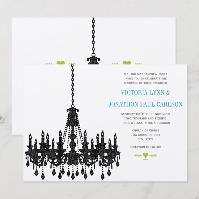 Roaring 20's Aqua Chandelier Hochzeit Einladungen (Vorne/Hinten)