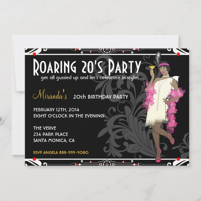 Roaring 20's Flapper Girl Retro Einladungen (Vorderseite)