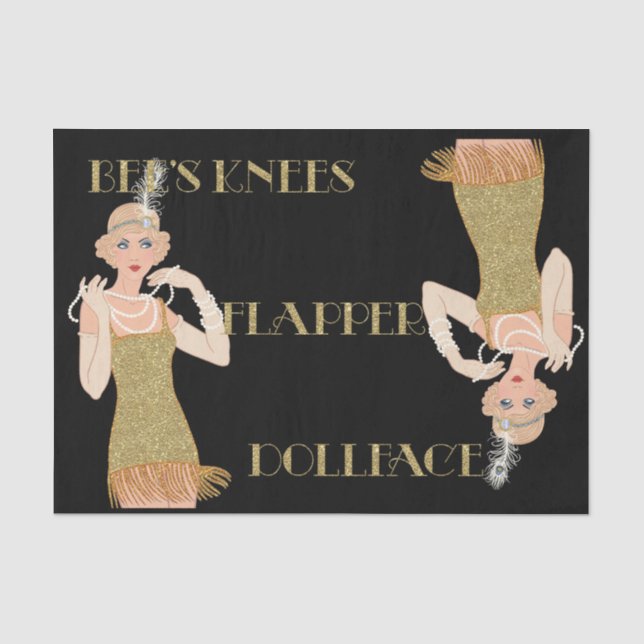 Roaring 20's Flapper Gold Glitzer Black Retro Seidenpapier (Vorderseite)