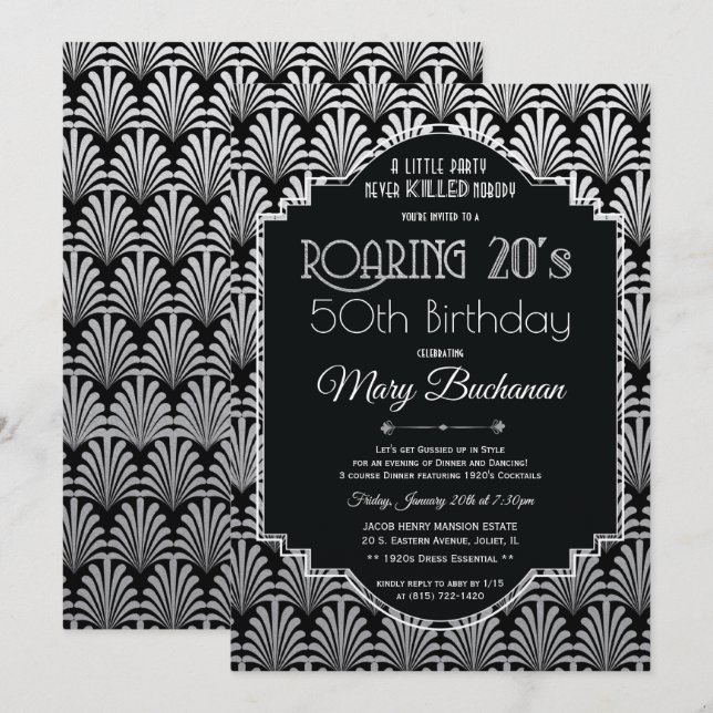 Roaring 20s Geburtstagseinladung Einladung (Vorne/Hinten)