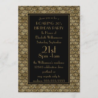 Roaring 20's Geburtstagsparty Black Gold Art Deco Einladung
