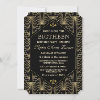 Roaring 20s Great Gatsby Art Deco 18. Geburtstag Einladung