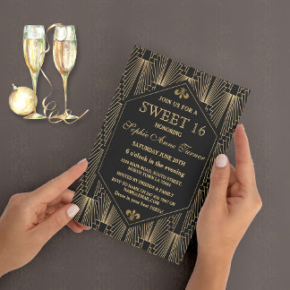 Roaring 20s Great Gatsby Art Deco Sweet 16 Party Einladung