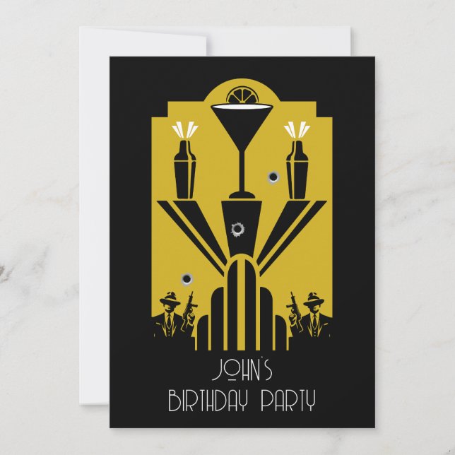Roaring 20ties Art Deco Gangster Geburtstag Einladung (Vorderseite)