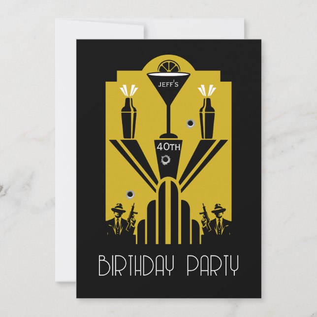 Roaring 20ties Art Deco Gangster Geburtstag Einladung (Vorderseite)