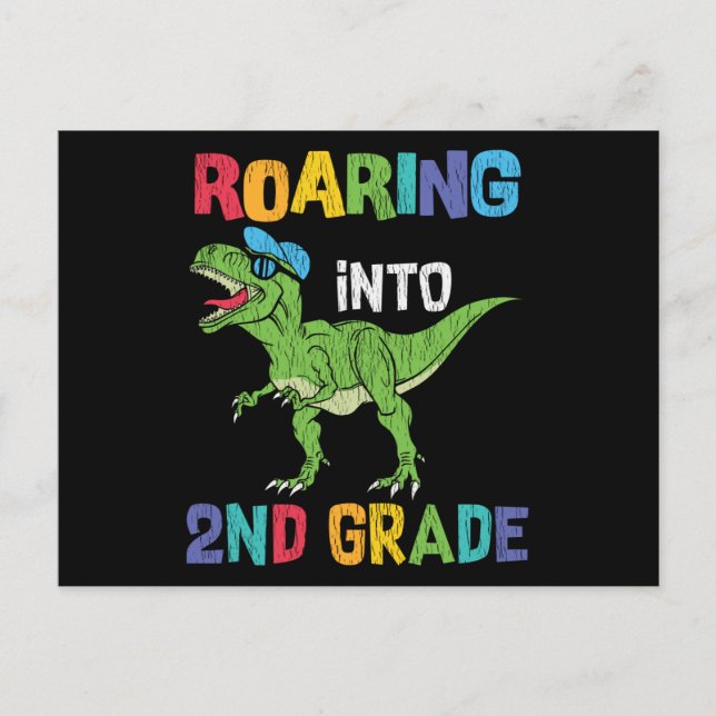 Roaring 2. Klasse Back School T rex Dinosaur Kinde Postkarte (Vorderseite)