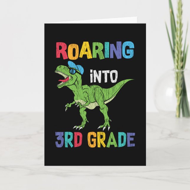 Roaring 3. Klasse Back School T rex Dinosaur Kinde Karte (Vorderseite)