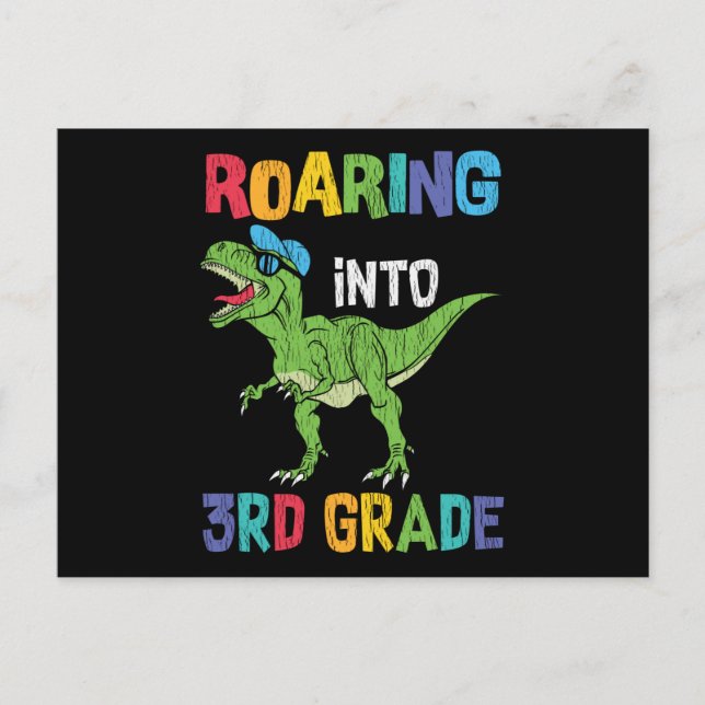 Roaring 3. Klasse Back School T rex Dinosaur Kinde Postkarte (Vorderseite)