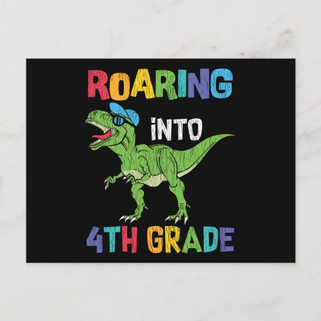 Roaring 4. Klasse Back School T rex Dinosaur Kinde Postkarte (Vorderseite)