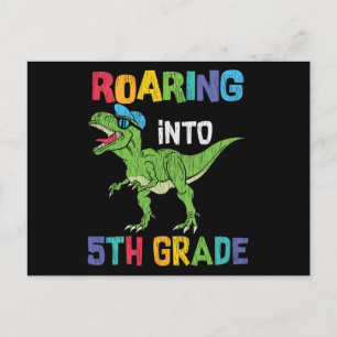 Roaring 5th Grade Back School T rex Dinosaur Kinde Postkarte