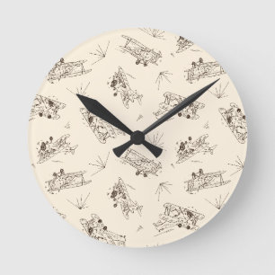 Roaring Art Deco Bi-Flugzeug - Skizzenmuster. Runde Wanduhr