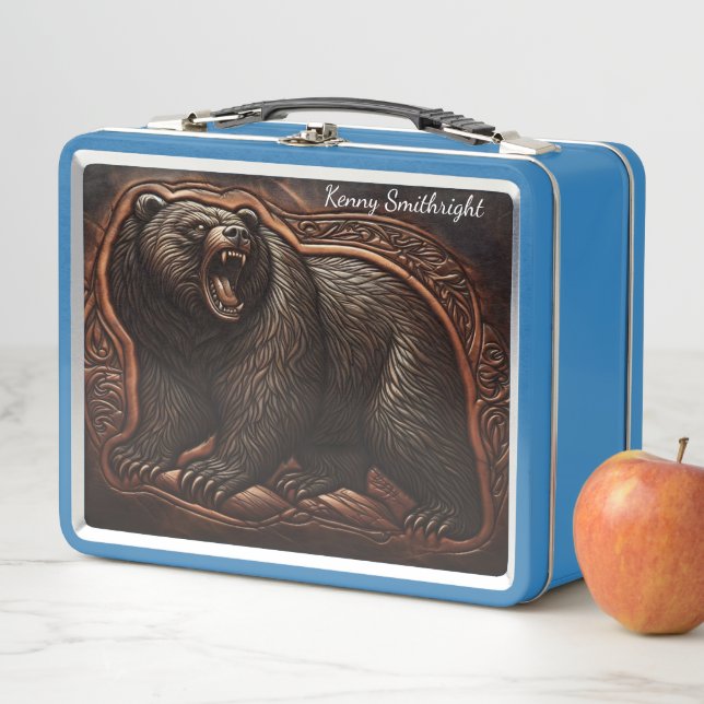 Roaring Beast: Leather Etched Majestät Metall Brotdose (Beispiel)