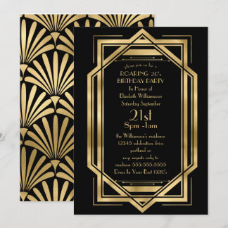 Roaring Black and Gold Art Deco Geburtstagsparty Einladung