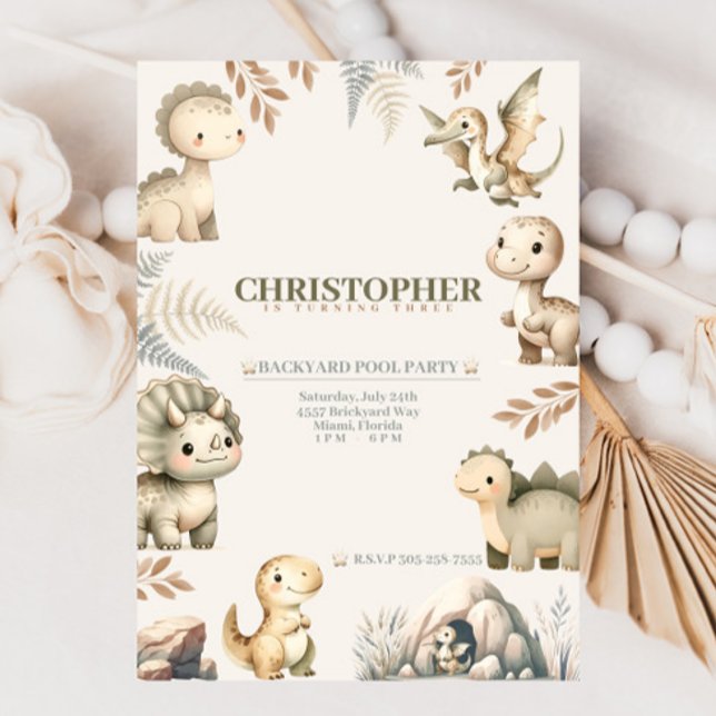 Roaring Boho Dinosaur Thema Geburtstag Einladung (Von Creator hochgeladen)