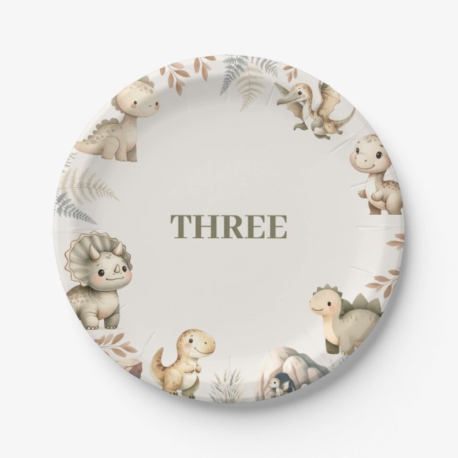 Roaring Boho Dinosaur Thema Geburtstag Pappteller (Vorderseite)