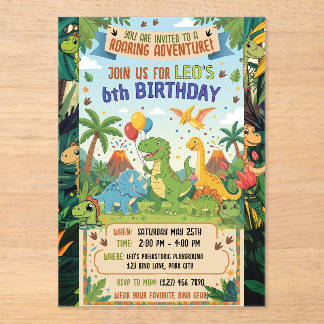 Roaring Dinosaur Adventure 6th Birthday Flat  Acryleinladungen