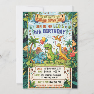 Roaring Dinosaur Adventure 6th Birthday Party Einladung